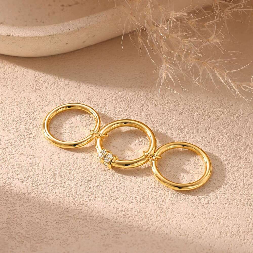 Stackable Plated Cubic Zirconia Statement Rings, Non Tarnish Ring Set, Dainty Gold for Women, Trendy Fashion Chunky Stacking Rings