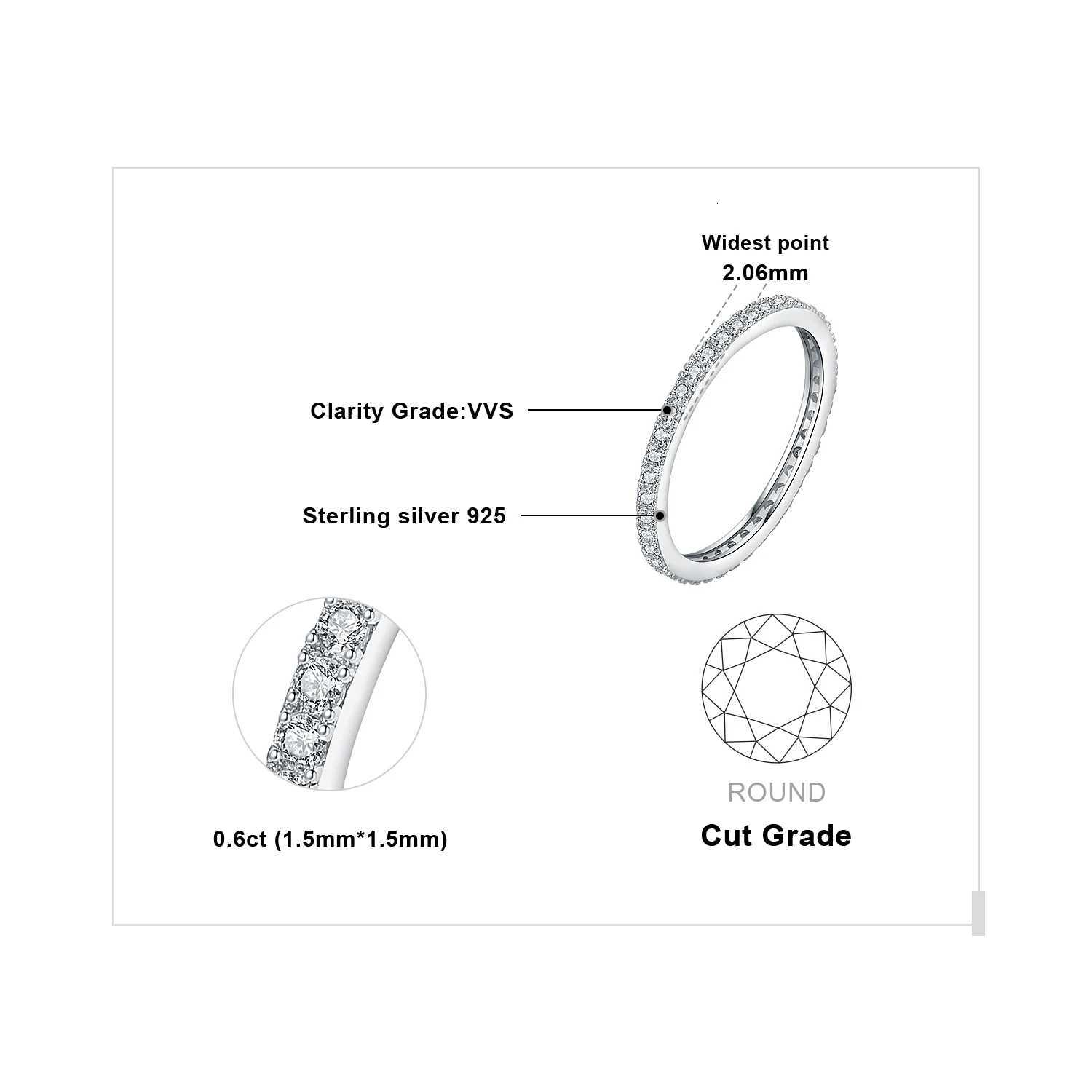 JewelryPalace 5A CZ Eternity Classic 925 Sterling Silver Wedding Engagement Band Ring for Woman Anniversary Gift Fine Jewelry W250911