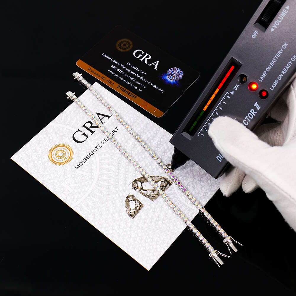 Custom Women Sier Moissanite Dia Hiphop Jewelry 3mm AB Color Iced Out Mossanite Stones Tennis Hand Chain Bracelet Men
