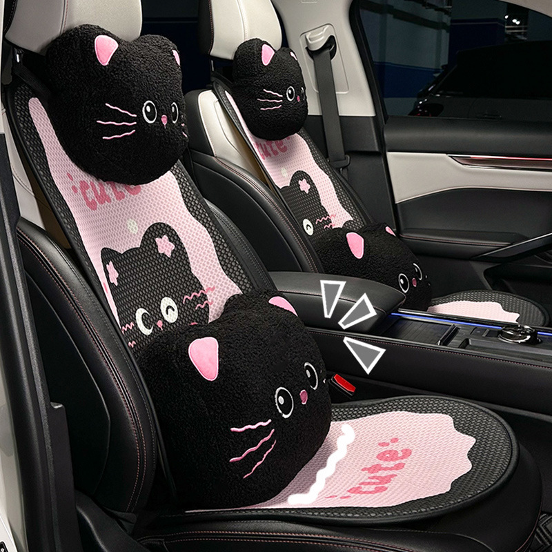 Fashion Cartoon Cat Car Seat Cover Cushion Women's Auto Interior Decoration Black Pink Seat Dust Protector Four-season Universal 250910