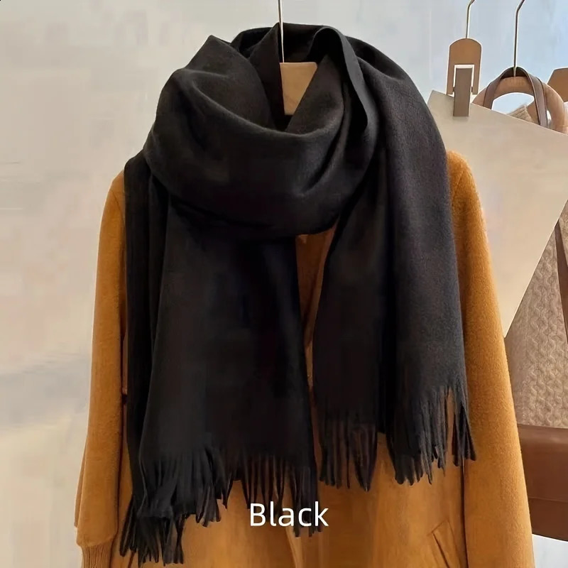 Winter Cashmere Solid Color Pashmina Tassel Scarf Cold Weather Scarves Wraps Women Girls Her Thicken Warm Shawl Wrap 250909