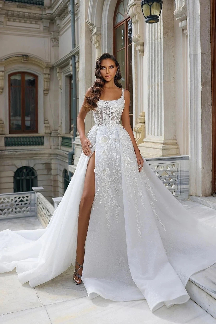 Sexy A Line Lace Appliques Wedding Dress 2026 Women Scoop 3D Flowers Lace Appliques Silt Boho Bridal Bride Gown Vestido de Noiva New