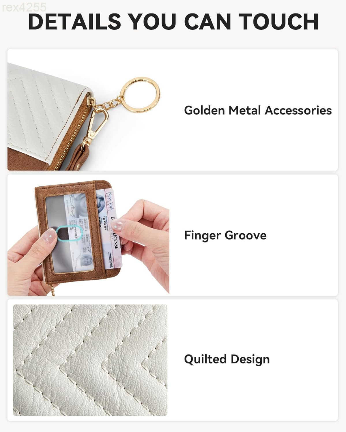 Credit Card Holder Wallet RFID Blocking Leather Small Wallet for Women Zipper Keychain Wallet with Wristlet BeigeBrownW250911