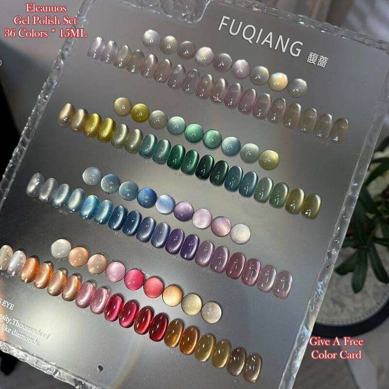 Eleanuos Popular Glass Bead Gel Polished 36Pcs Mixed Varnish Semi Permanent UV Shiny Cat's Eye Primer Nail Salon 15Ml