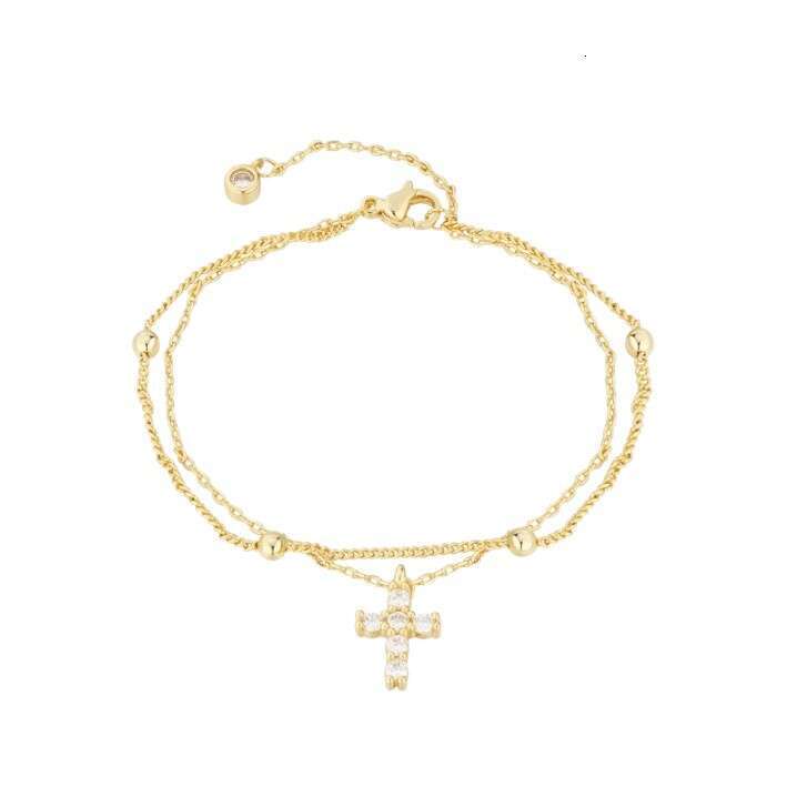 French Style Double Layer Stacked Sparkling Dia Cross for Women, Exquisite Versatile Bracelet with Unique Design Sense