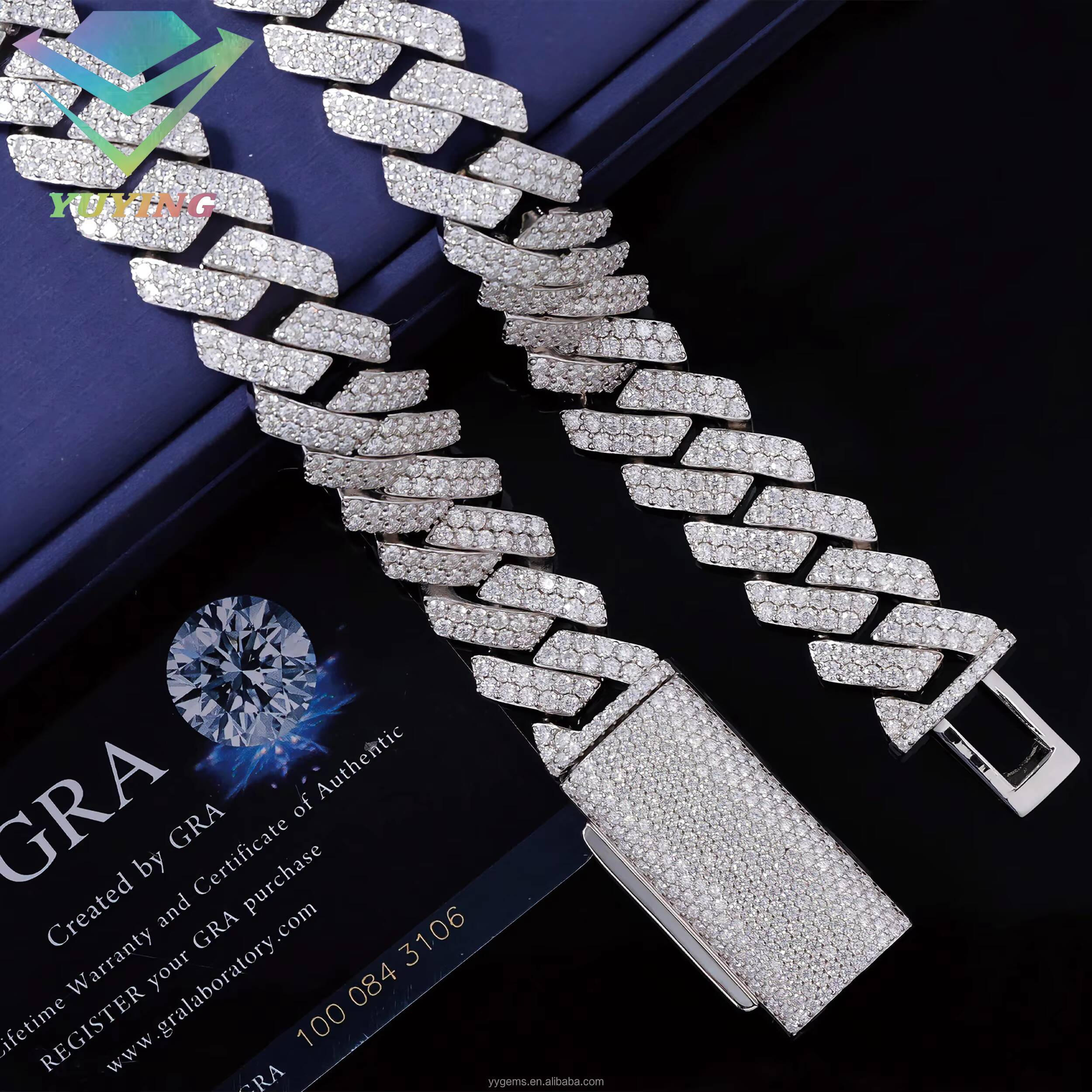 Hiphop Jewelry 17mm Necklace S925 Sterling Silver D Color VVS Moissanite Necklace Cuban Link Chain