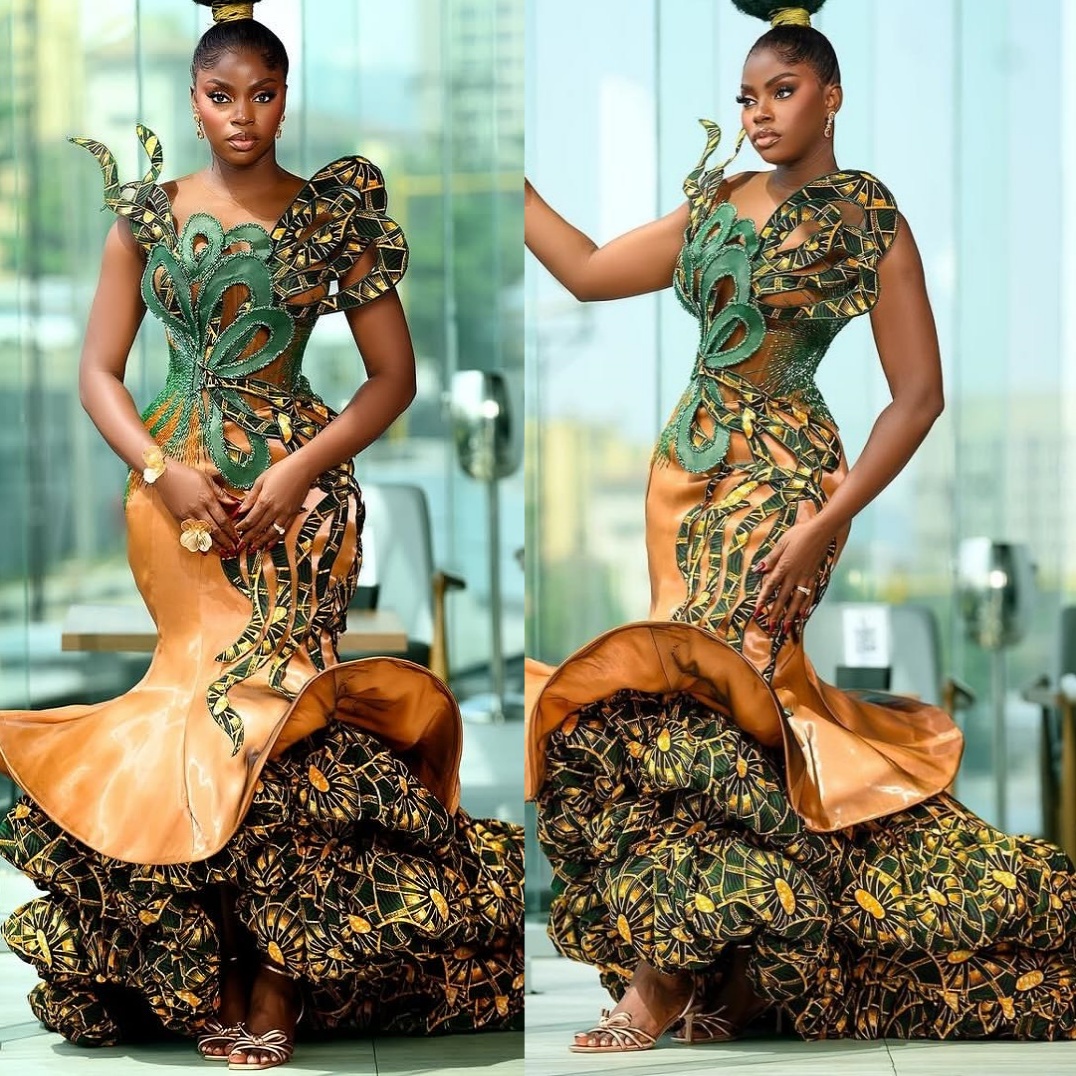 Aso Ebi Mermaid Prom Dresses 2025 Printed Beaded Satin Sheer Neck Evening Formal Party Second Birthday Engagement Gowns Plus Size Dress For Special Oc