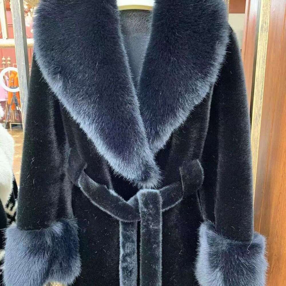 Women's Clothing Fur Collar Long Slim Environmentally Friendly Plush Coat High End Fashion Version