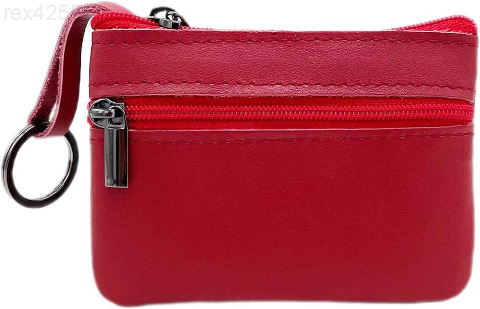 Women Genuine Leather Coin Pouch Zip Mini Purse Wallet Key Chain Double ZipperW250911