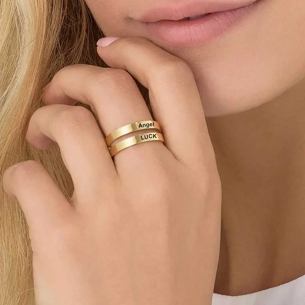 COOLTIME Personalized Name Ring Stainless Steel Fashion Double Triple Name Ring for Couple Jewelry Birthday Gift New W250911