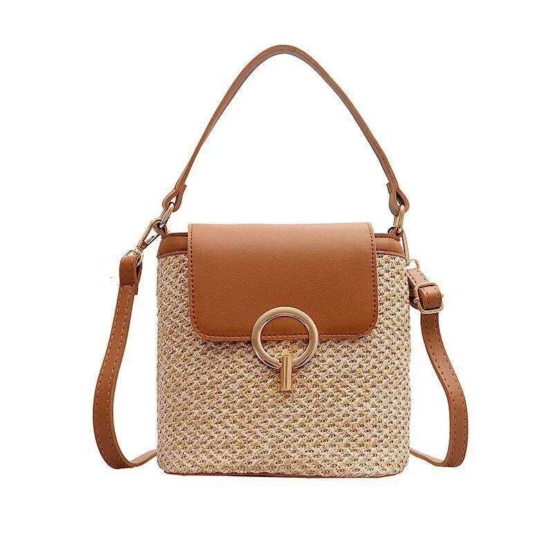Beach Vacation Woven Women's 2025 New Trend Korean Version Versatile Fashion Handheld Crossbody Bucket Bag