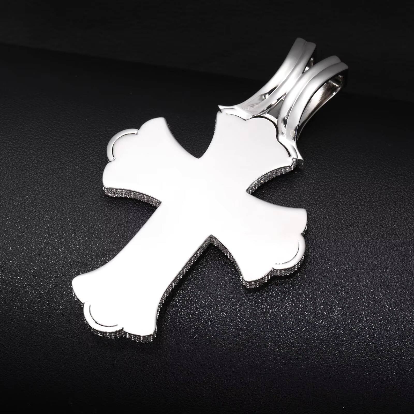New Fashionable Mens HipHop Diamond Studded Oversized Cross Pendant Necklace Rope Chain Brass Zircon Exaggerated Accessory