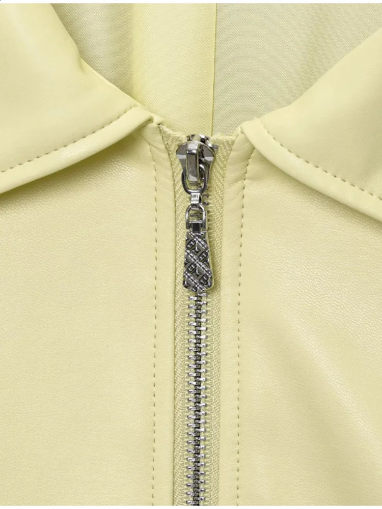 Chic Solid Womens Pu Leather Jacket Casual Long Sleeve Lapel Zipper Patchwork Coat Lady Autumn Street Fashion Outerwear 250911