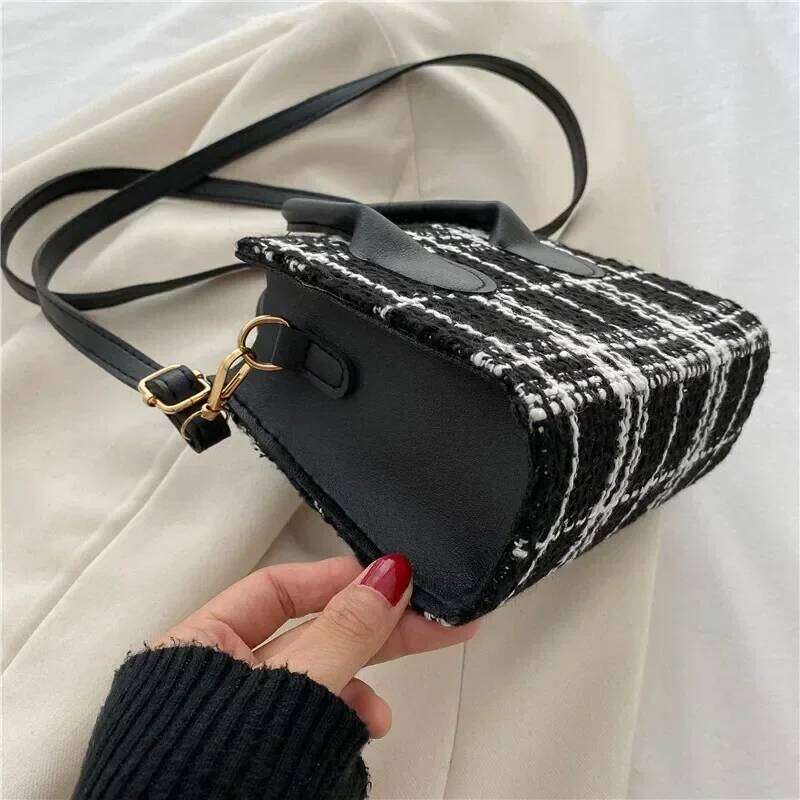 Women Mini Handbag Ladies Pouch Fashion Check Pattern Shoulder Crossbody Messanger Lightweight Simple Elegant Tote Bag