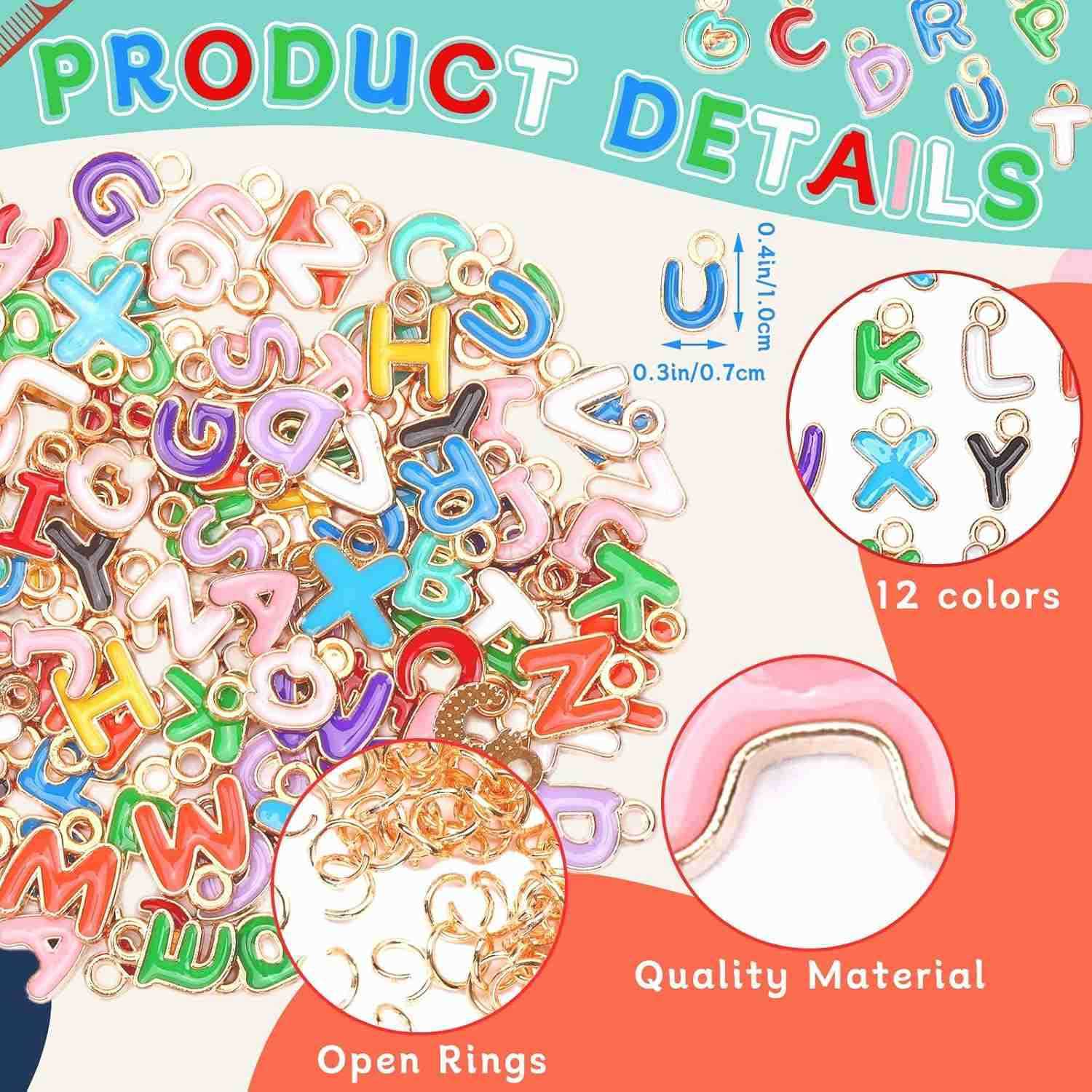 156Pcs6 Sets Letter Charms for Jewelry Making AZ Capital Alphabet Enamel Initial Letter Charms with 200Pcs Open Jump Rings for Earrings NecklaceW25091