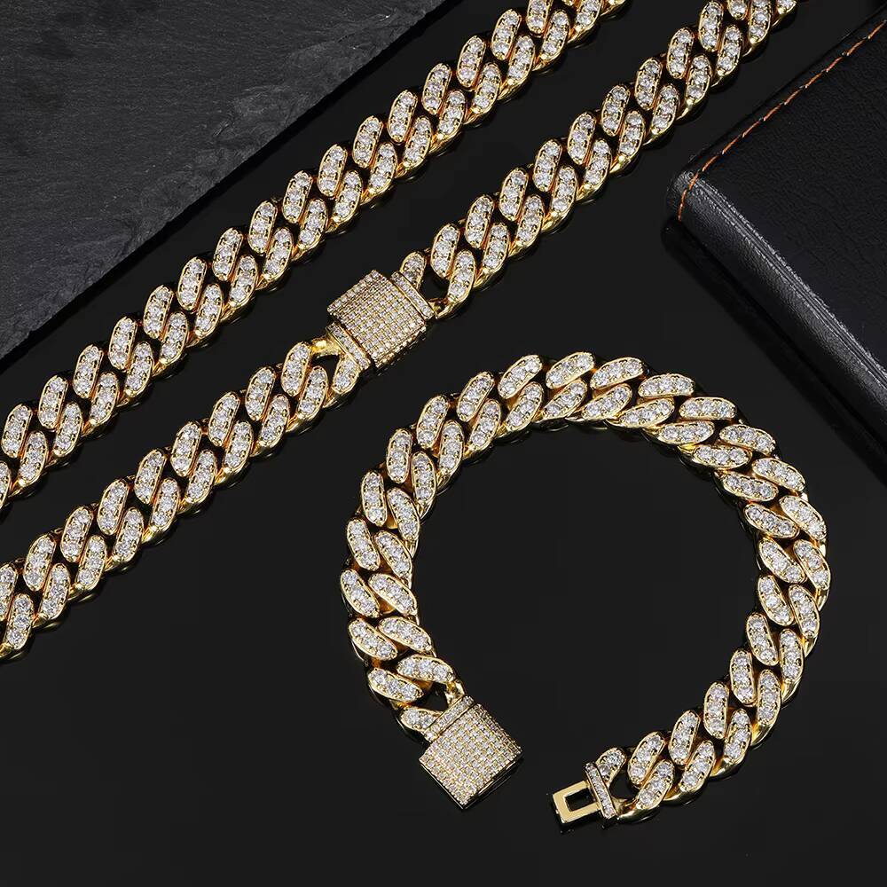 NUOYA 12mm Hip Hop Iced Out Cuban Link Chain Micro Pave Bling CZ Cuban Chain Necklace for Women