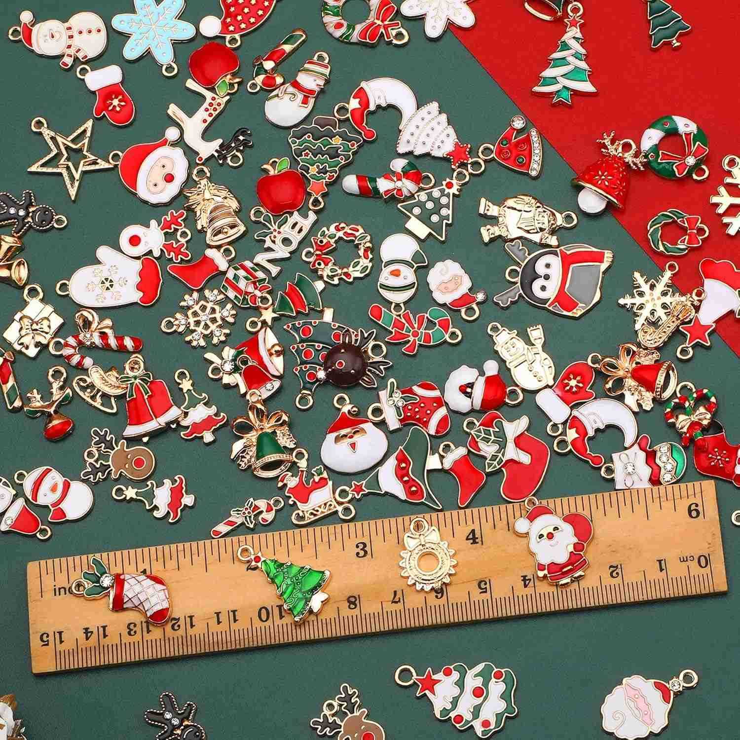 110Pcs 55 Pairs Christmas Charms Gold Enamel Jewelry Pendants for Xmas Earring Necklace Craft MakingW250911