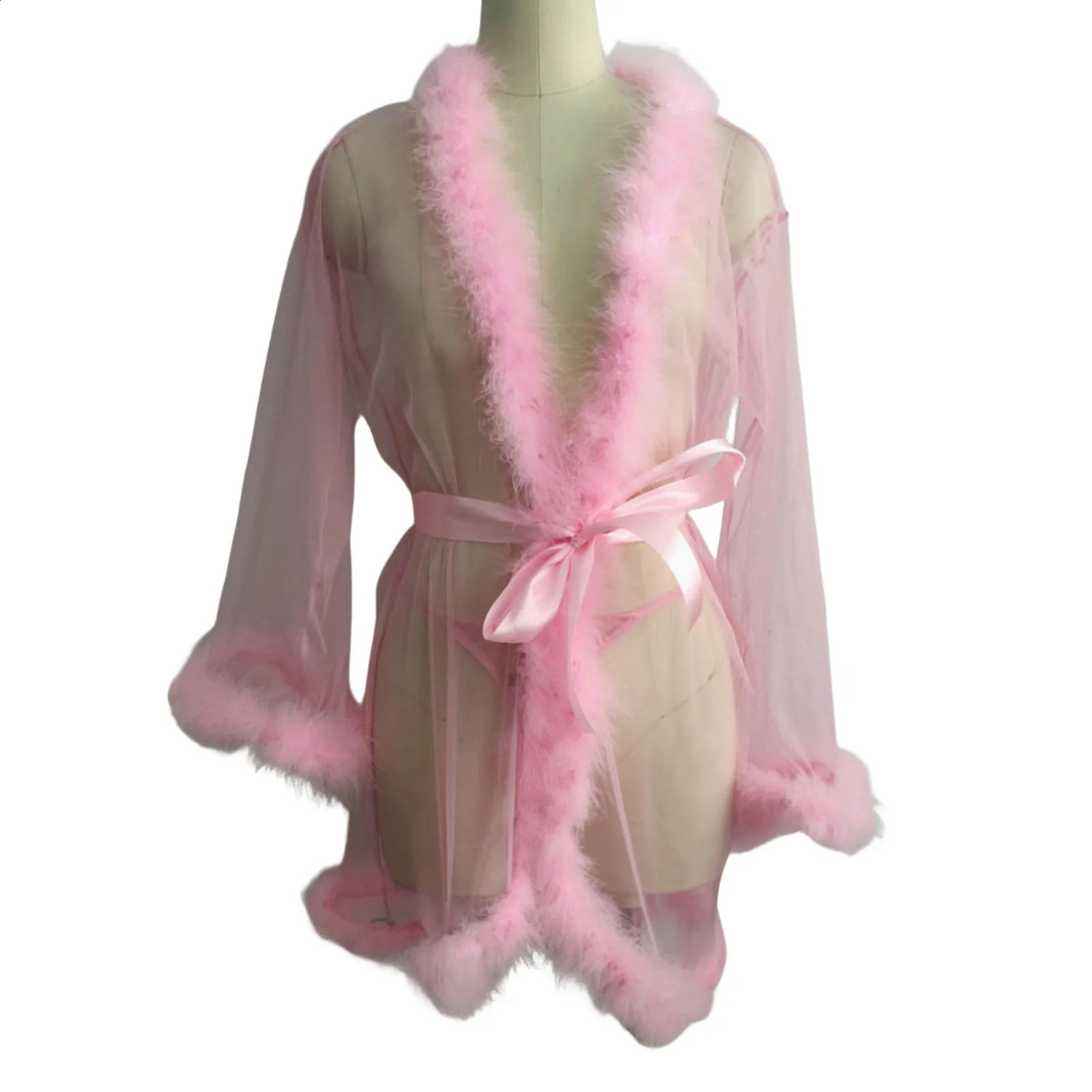 Women s Feather Bathrobe Sleeves Sleepwear Bridal Robe Long Wedding Party Dressing Gown Pregnancy Poshoot Dress 250911