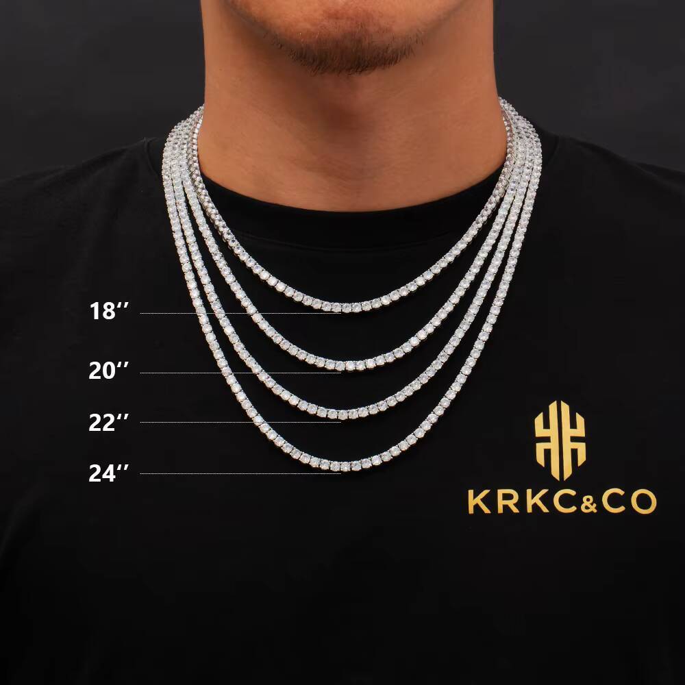 KRKC Custom Hip Hop Silver Mens Jewelry Cut Brass White Gold Plated Iced Out 5a CZ Diamond Womens Tennis Chains Necklace Sets