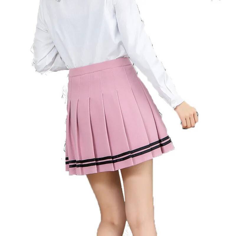 Preppy Girl Pleated Elastic Waist Summer Vintage Mini Skirts Korean Streetwear Spring Student Strips Designed Dance Skirt dongdumaoyi