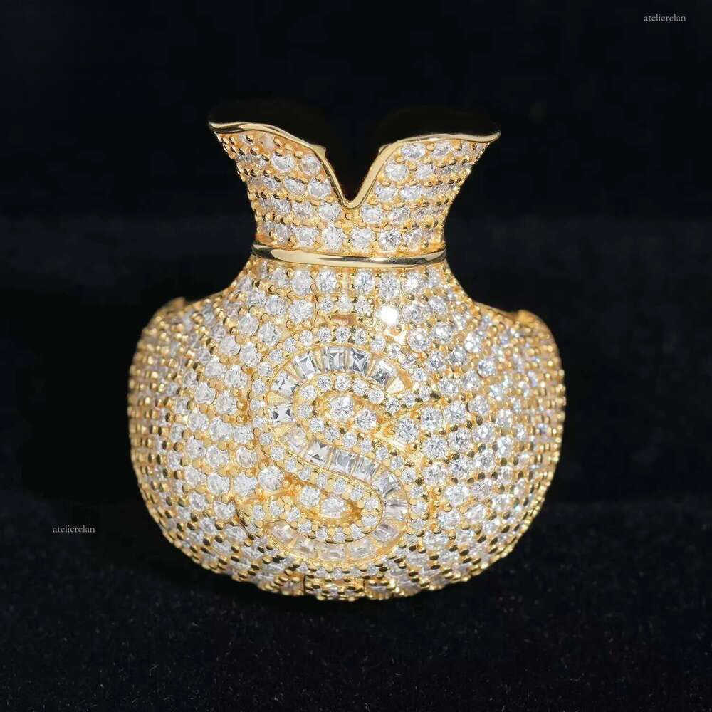Hip Hop Jewelry Money Bag US Dollar Rings Sterling Sier Gold Plated Ice Out Vvs Moissanite Fully Dia for Men