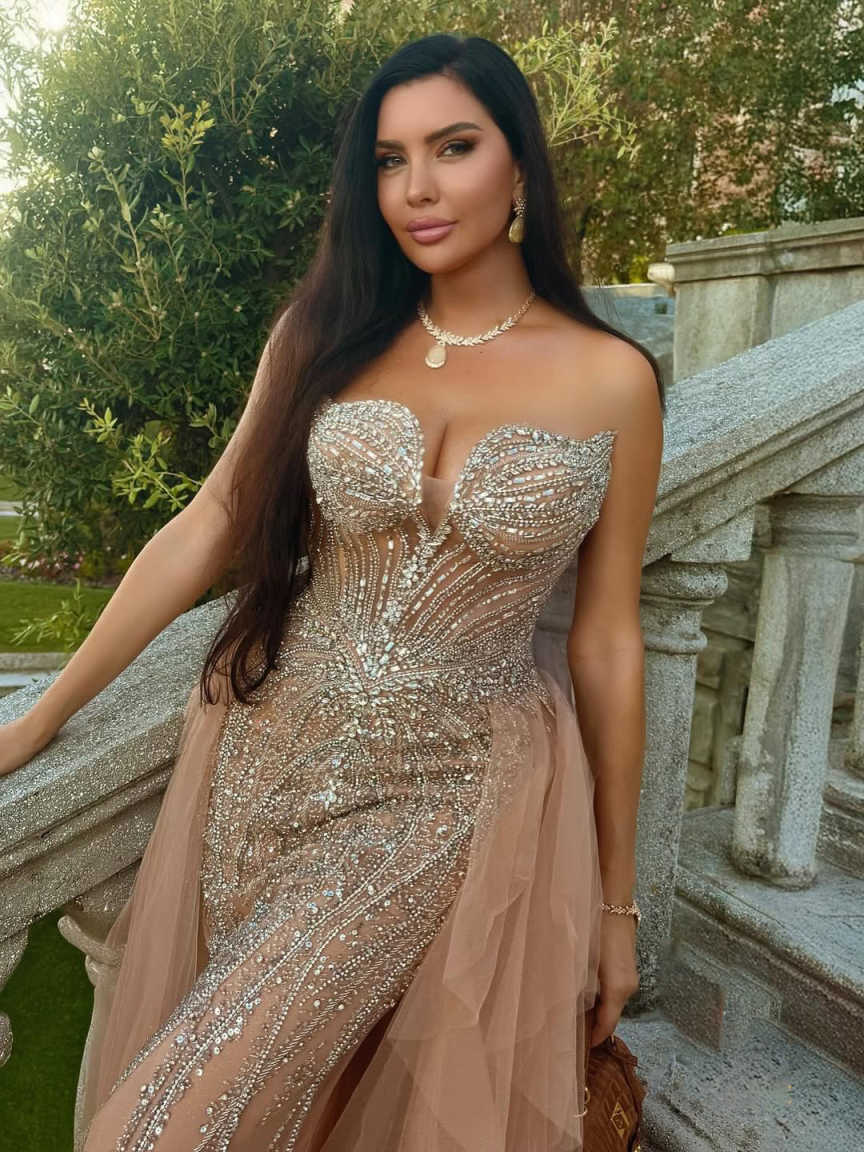 Embellished Prom Dress Intricate Exquisite Stunning Beaded Crystal Luxury Evening Gown With Detachable Train Elegant Back Dress