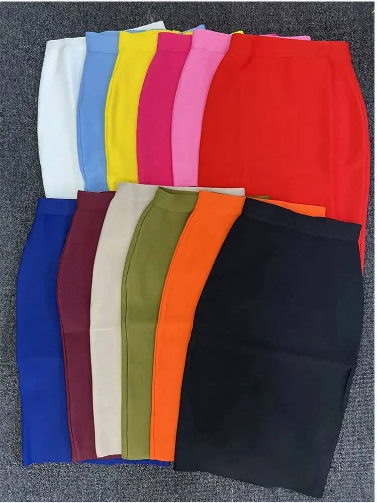 13 Colors Solid Nude XL XXL Sexy Summer Bodycon Party Bandage Women Blue Pink White Black Beige Red Pencil Skirt 60cm dongdumaoyi