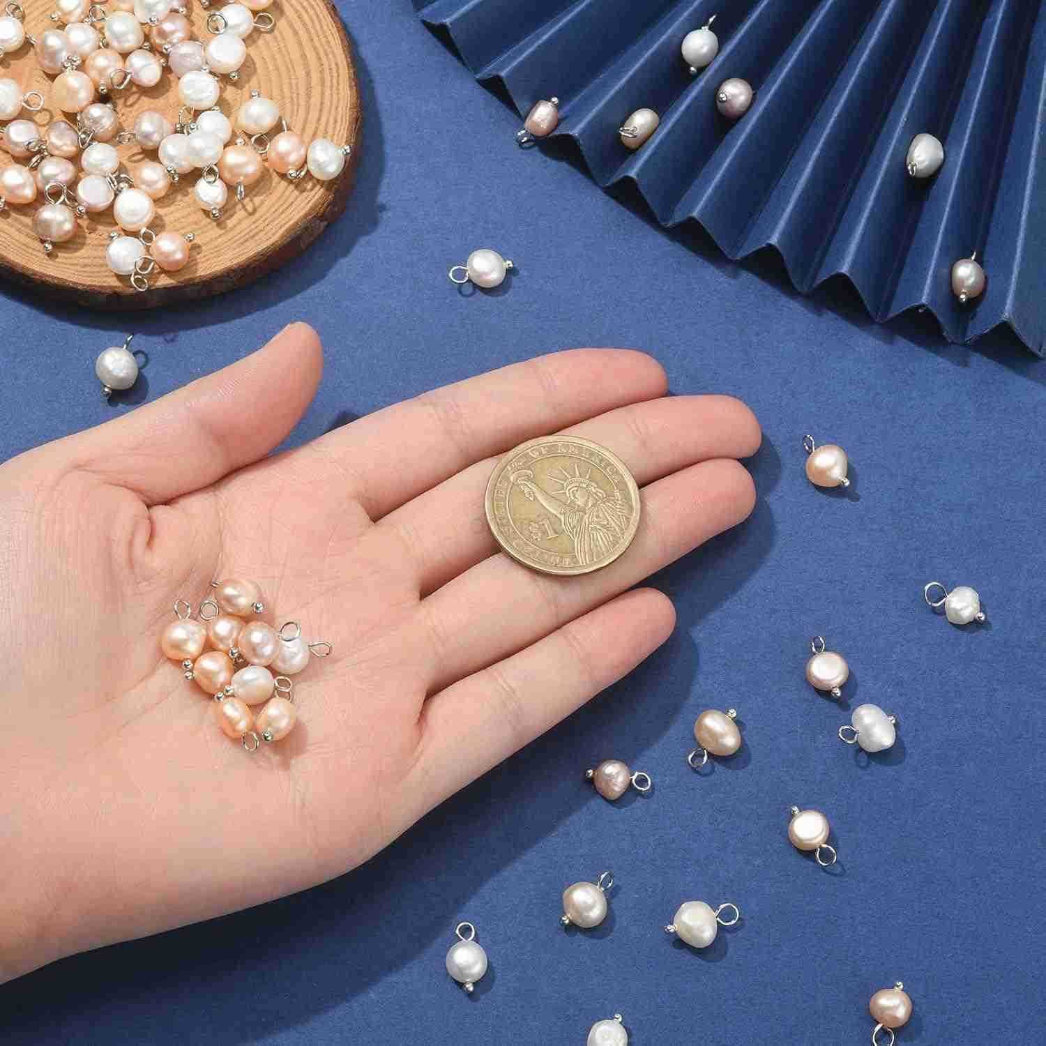 100 Pcs Natural Pink Cultured Freshwater Pearl Charms Bulk for Jewelry Making Earrings Necklace DIY CraftW250911