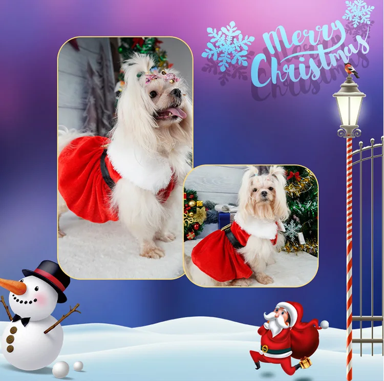 Christmas Dog Dresses with Velvet Fabric & Lamb Wool Collar For Small Dogs Clothes Christmas Cosplay Cat Pet Dog Dress Fancy Princess Puppy Dress for 