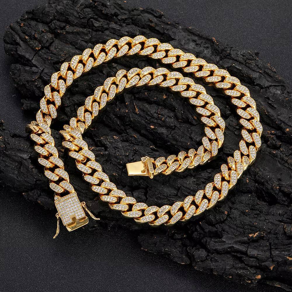 NUOYA Hip Hop Jewelry 12mm Diamond Cuban Chain Necklace for Women 18K Gold Plated Iced Out Cuban Link Chain Necklace for Women