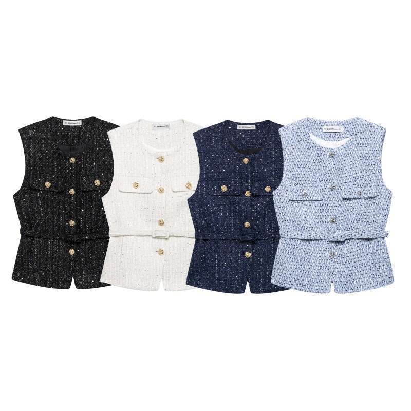 DHEssentials Summer New French Style Fashion Elegant Versatile Belt Textured Vest