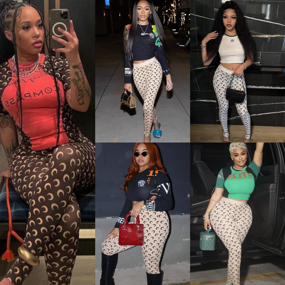 2025 Fall Designer Tracksuits For Womens Fashion 2 Piece Set Sexy Elastic Tight Printed T-shirt Top And Leggings Outfits Jogging Suit