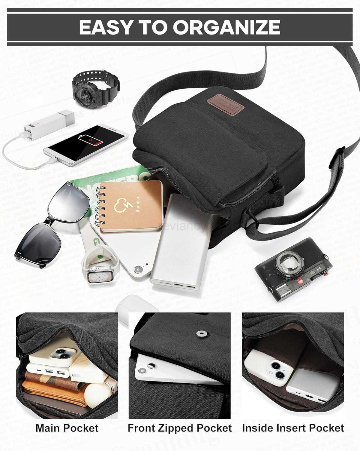 Small Crossbody Bag for MenCanvas Messenger Shoulder Bags Crossbody Satchel Bag Mens Side Bags Over the Shoulder PurseW250911