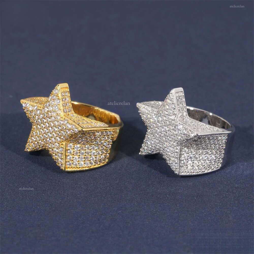 Hip Hop New Sier Inlaid D Color VVS Moissanite Star Style Unisex Ring Ins Fashion