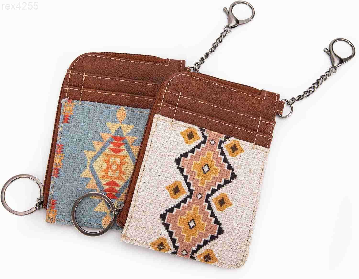 West Wrangler Card Wallet for Women Boho Aztec Credit Card Holder with Zipper PocketW250911