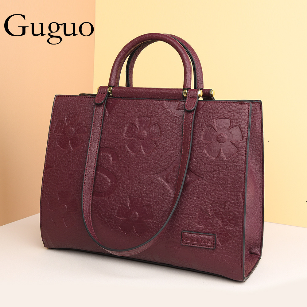 Guguo Free Shipping Designer Luxury Handbag Fashion 3D Embossed Large Bag Simple Large Capacity Commuter Bag Women's Ultra-fine Fiber Leather Tot