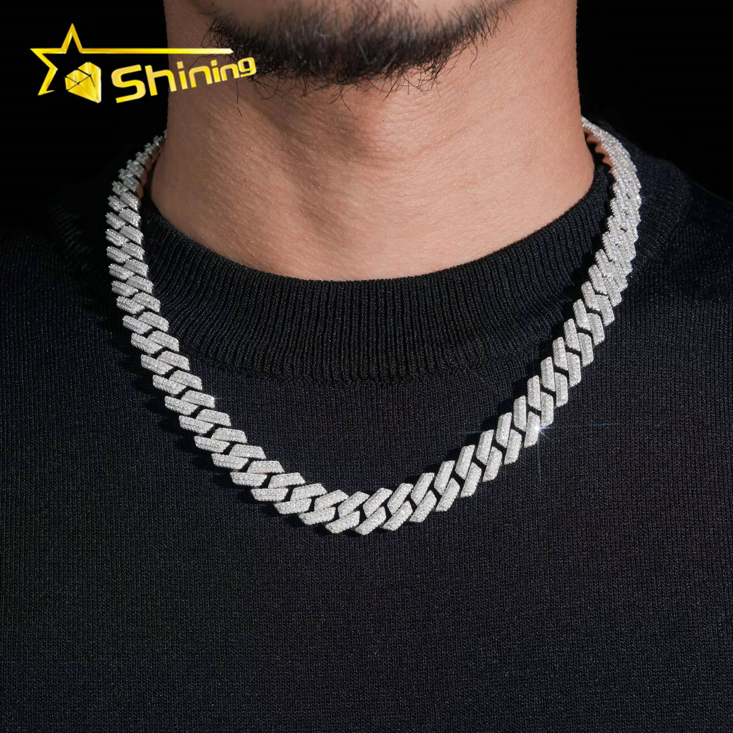 Men Hip Hop 125mm Cuban Link Chain 925 Sterling Silver Moissanite Jewelry Custom Iced Out D VVS Moissanite Necklace Daily Wear