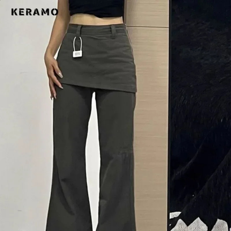 Autumn Female Harajuku High Waist Flared Jeans Retro Y2K Hight Street Pants Womens Vintage Patchwork Denim Trouser 250911