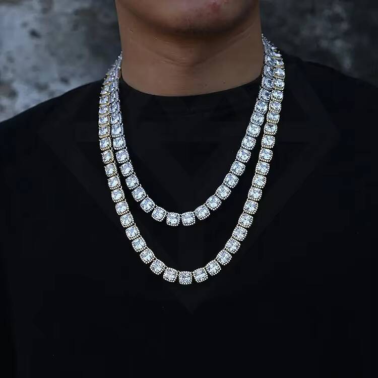10mm Iced Gold Tennis Chain Necklace with Bling CZ Cubic Moissanite Diamonds Mens Hip Hop Clustered Bracelet for Parties and Gifts