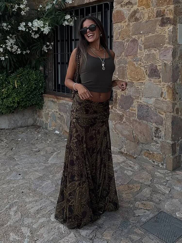 Irregular Printed Big Swing Long Skirts For Women High Waist Buttock Cover A-Line Maxi Skirt Female Vintage Bottom Clothes dongdumaoyi