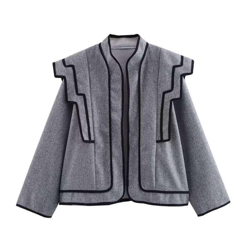 DHEssentials 2025 Fashion Loose Long Sleeve Round Neck Color Block Little Chanel Style Short Jacket