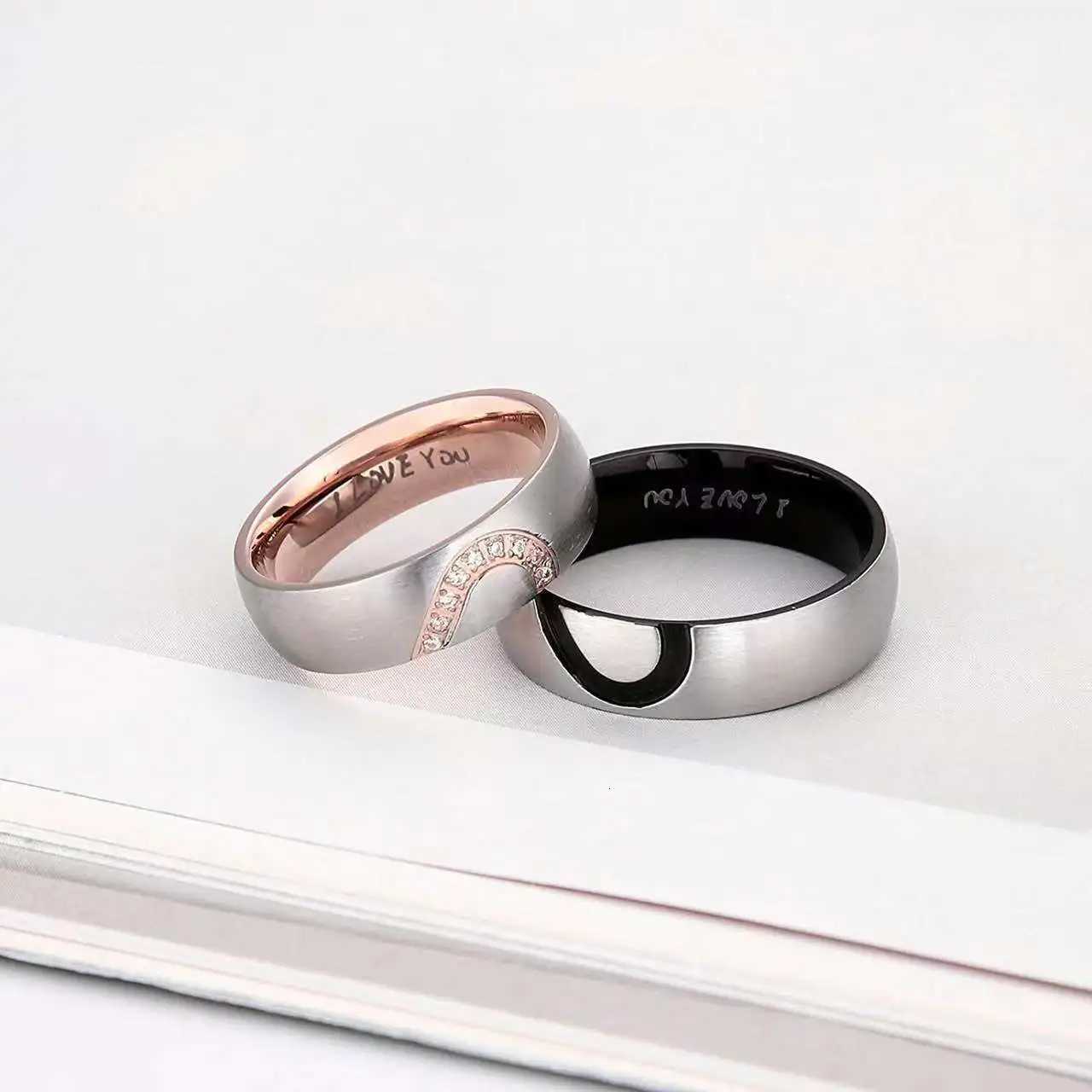 Hot Selling Stainless Steel New Half Peach Heart Couple Rings For Women Men With Letters I LOVE YOU Jewelry Gifts Size 613 W250911