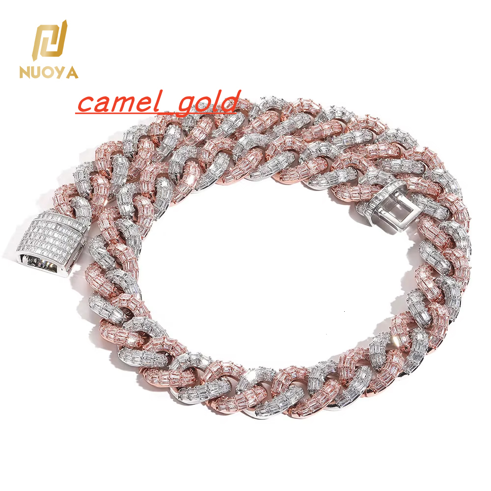NUOYA High Quality Hip Hop Two Tone Cuban Link Necklace Women Baguette CZ Diamond Chunky Chain Brass Necklace for Men Woman