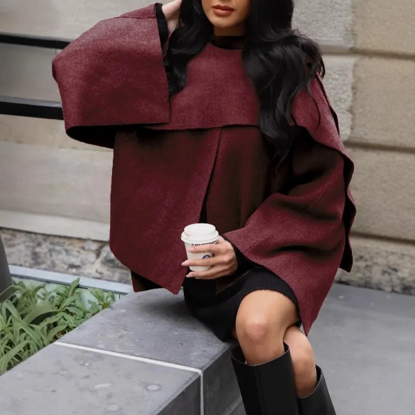Lazy Style Scarf Cloak Short Knitted Sweater Coat Long Sleeve Crew Neck Women's Winter Fashion Outerwear from Elevated