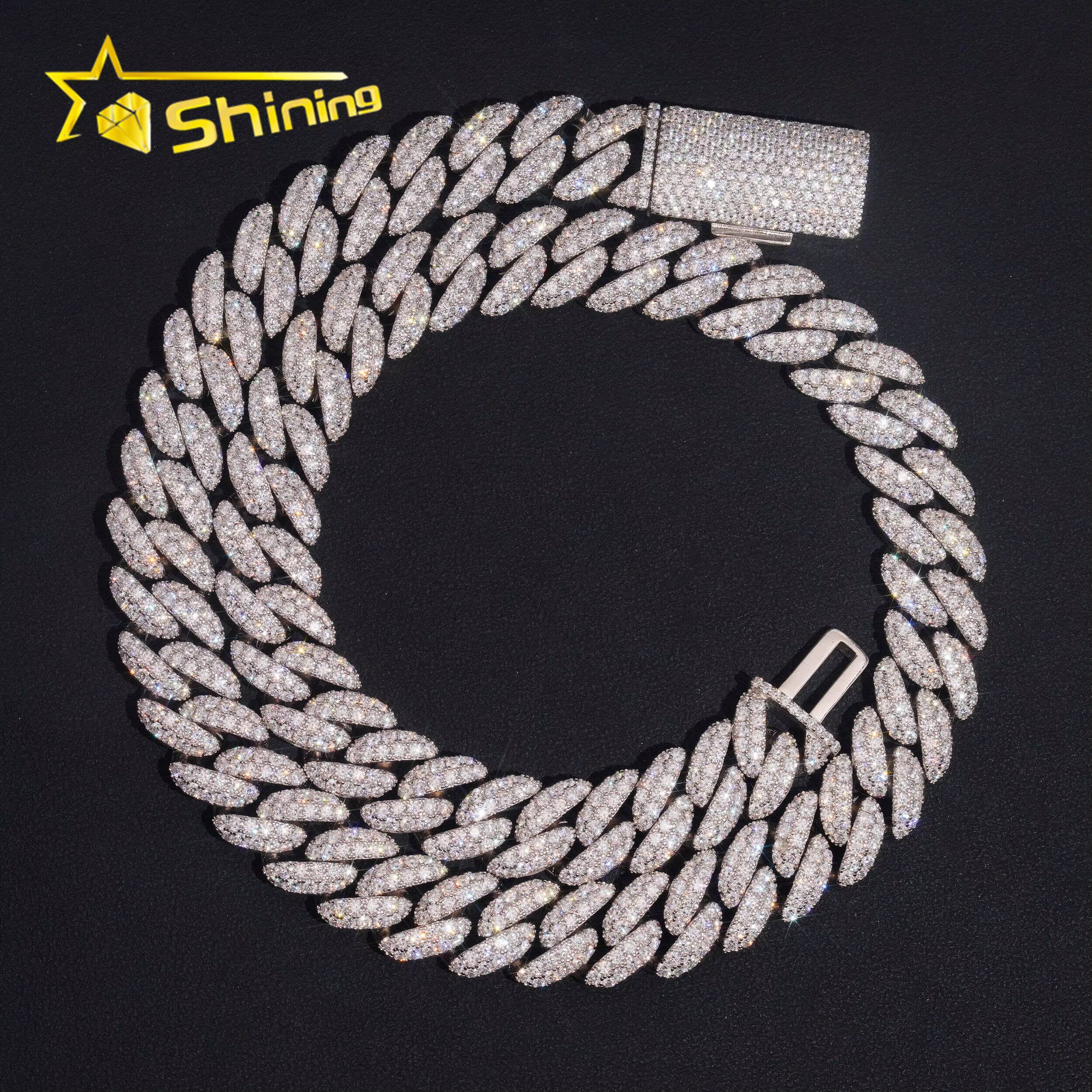 Moon Shape Miami Cuban Link Moissanite 12mm Necklace Iced Out Moissanite Pass Diamond Test 925 Silver Hip Hop Cuban Link Chain