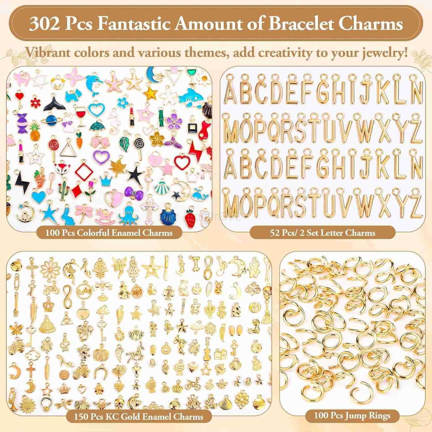 3 Types 302 Pcs Charms for Jewelry Making with Jump Rings Bulk Enamel KC Letter Charm for DIY Necklace Earring Craft SuppliesW250911