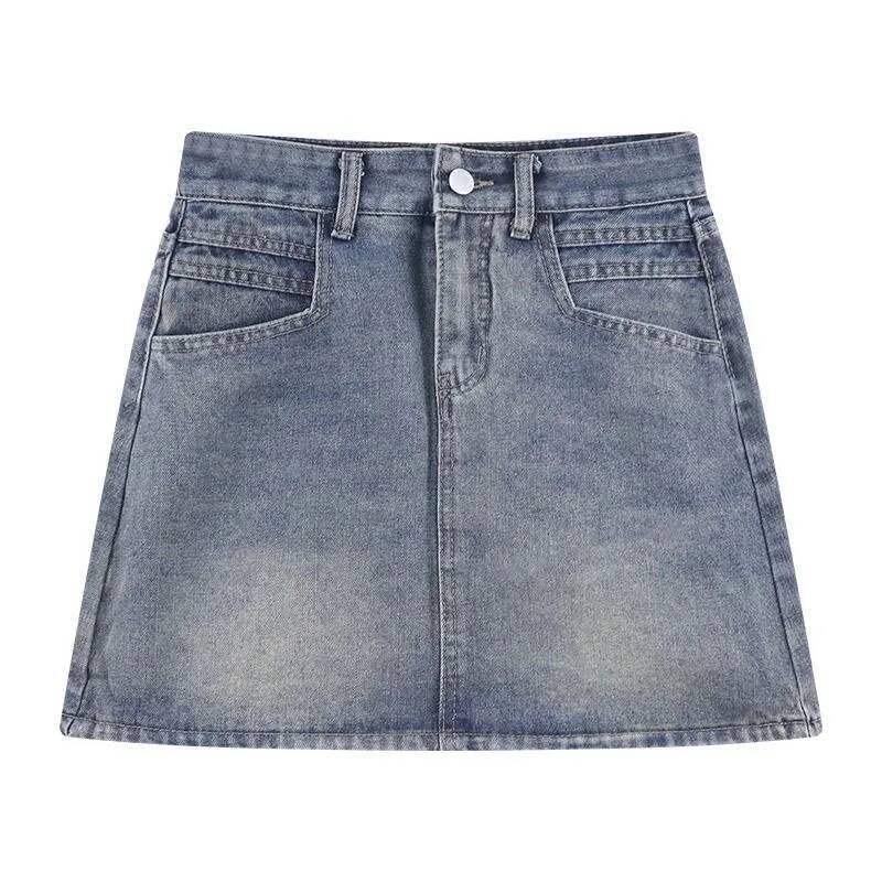 Summer New Womens Vintage Denim Skirts Korean Fashion High-Waisted Slim Mini Woman Elegant All-Match A- Line Bodycon Skirt dongdumaoyi