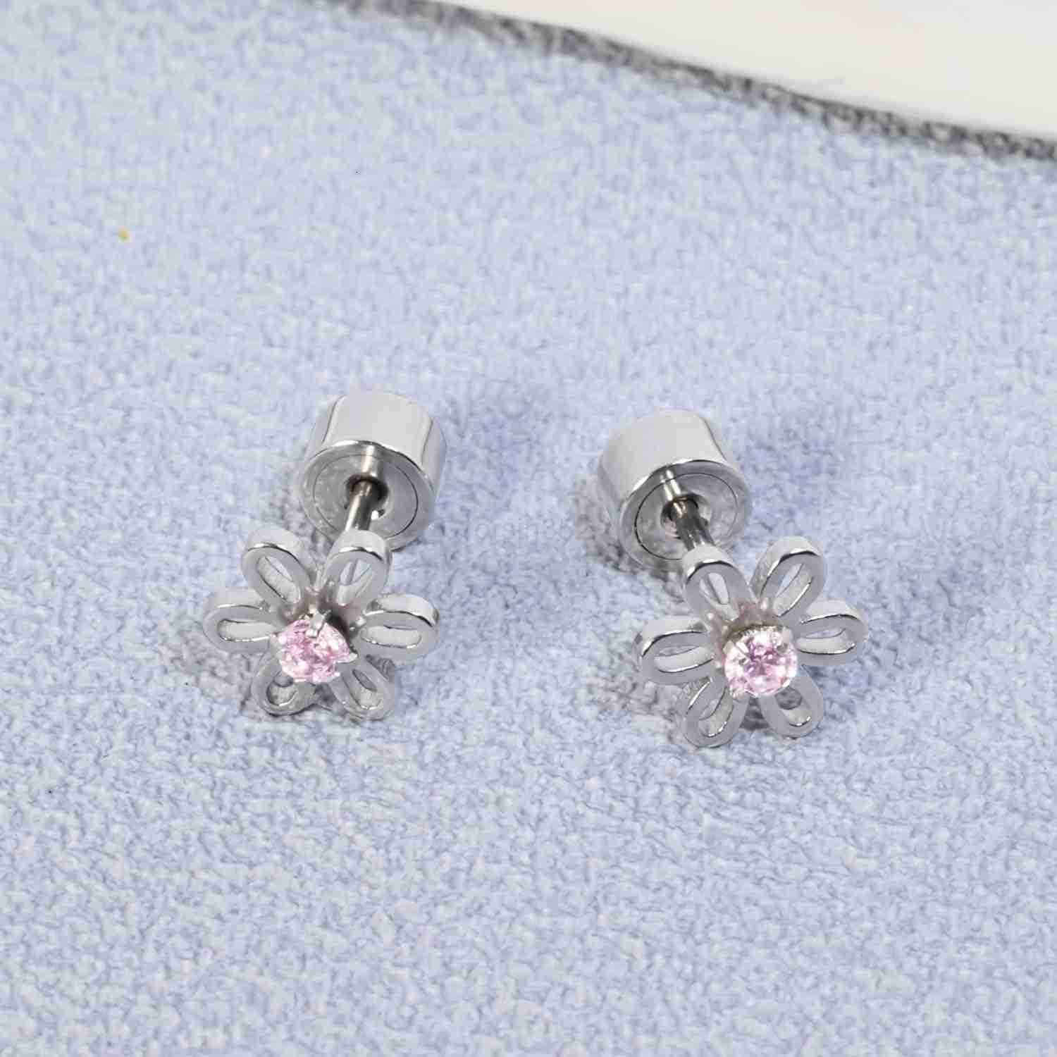 Earrings for Girls Pushin Titanium Hypoallergenic Threadless Flat Back Earrings for Women Sensitive Ears Cartilage Cute Small Pearl Star Flower Heart 
