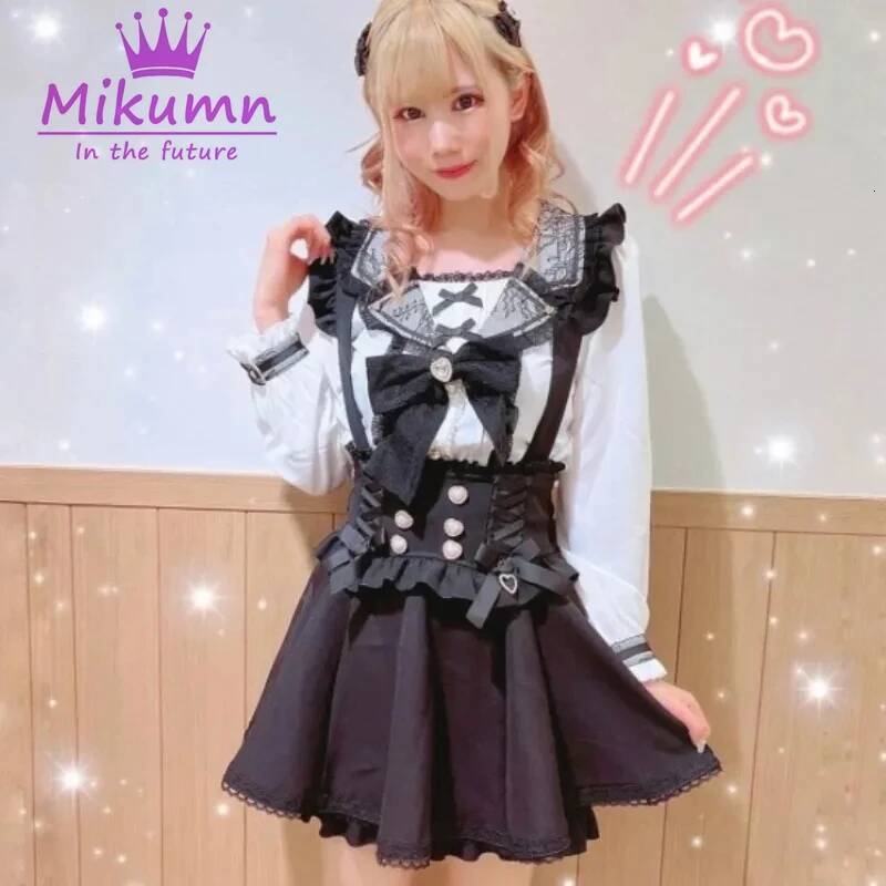 Mikumn Gothic Lolita Retro Bow Pearl Buckle Ruffles Suspender Y2k Japanese Girls Sweet Kawaii Lace A-Line Mini Skirts dongdumaoyi