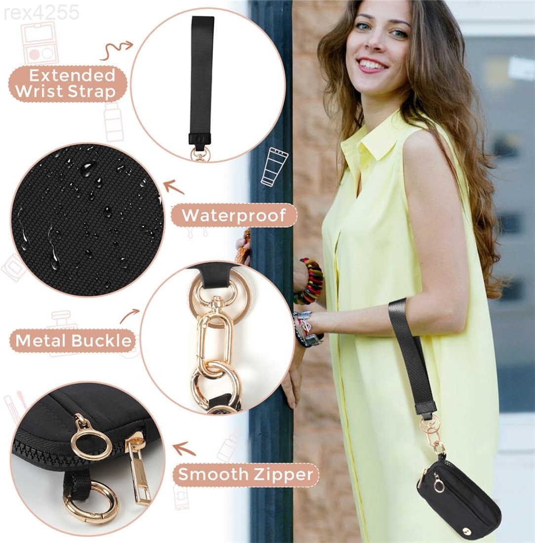 Wristlet Keychain Wallets for Women RFID Blocking Credit Card Holder Small Zipper Coin Purse Change Pouch with ID Window and Detachable Wrist Strap Bl